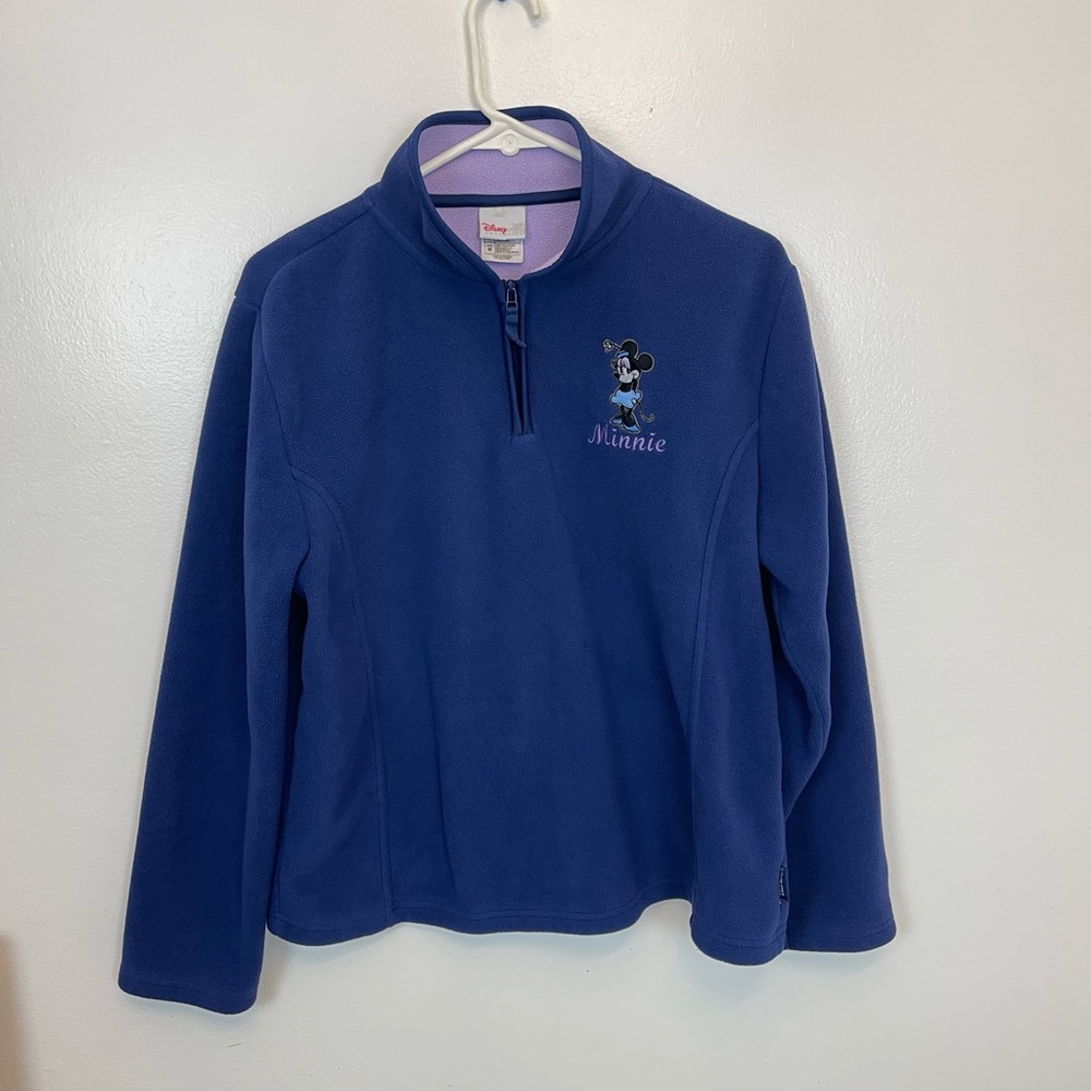 Minnie Mouse Embroidered Disney Quarter zip Fleece Pullover Sweater Size M